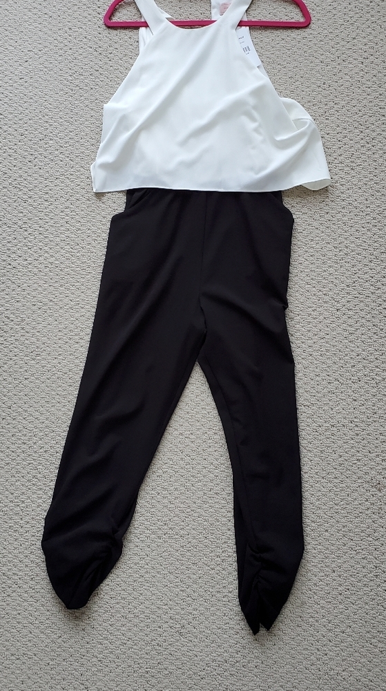WOMENS WHITE/BLACK HALTER JUMPSUIT